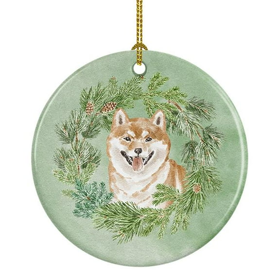Shiba Inu Smiling Christmas Wreath Ceramic Ornament 2.8 in x 2.8 in