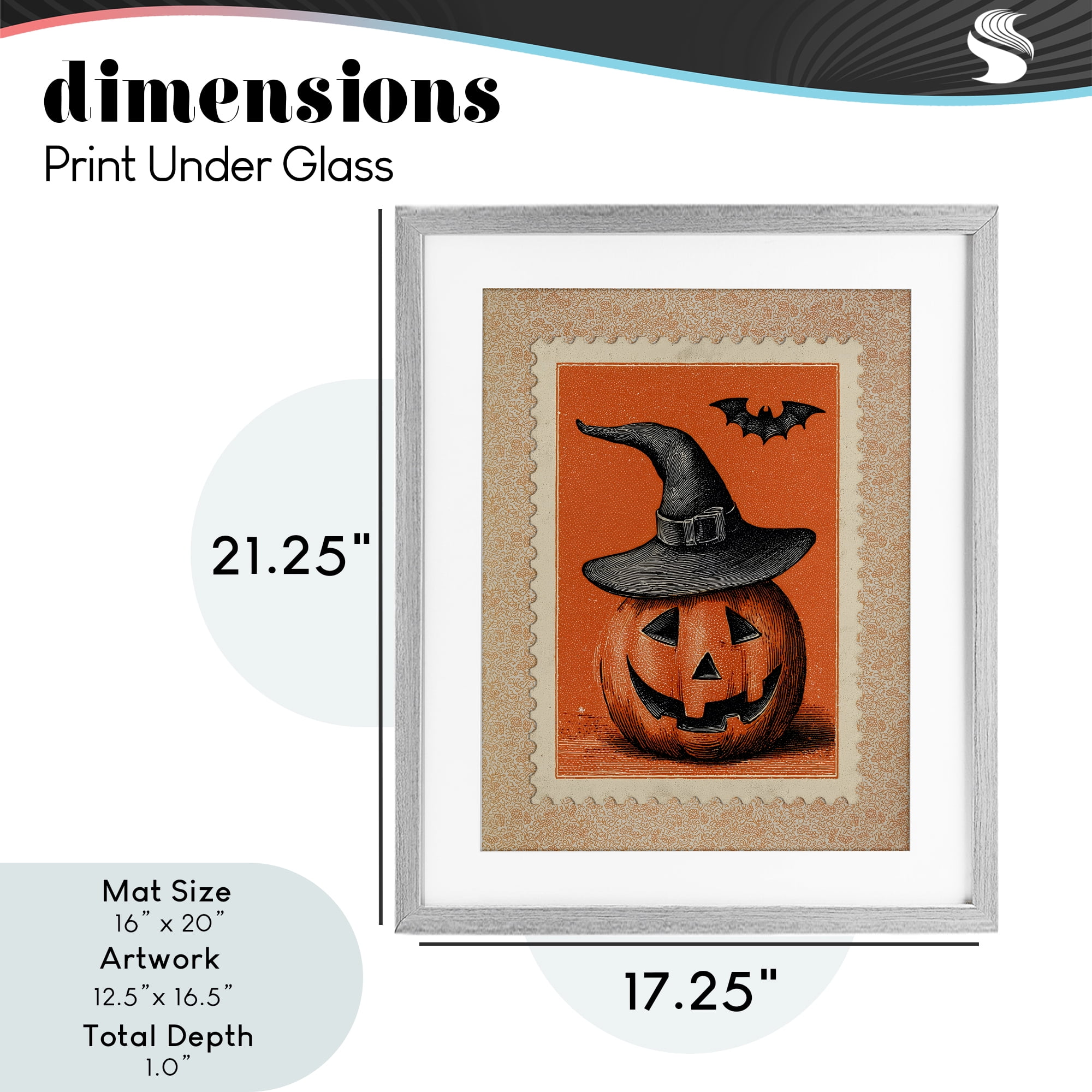 Vintage Jack-o-Lantern Stamp Gray Framed Print Under Glass, design by Arlington Prints