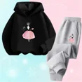 thumbnail image 3 of Conjunto de 2 piezas de sudadera con capucha y pantalones informales para niñas, trajes deportivos para adolescentes, conjuntos de estilo coreano para niños, conjuntos de ropa para bebés bonitos, 3 of 5