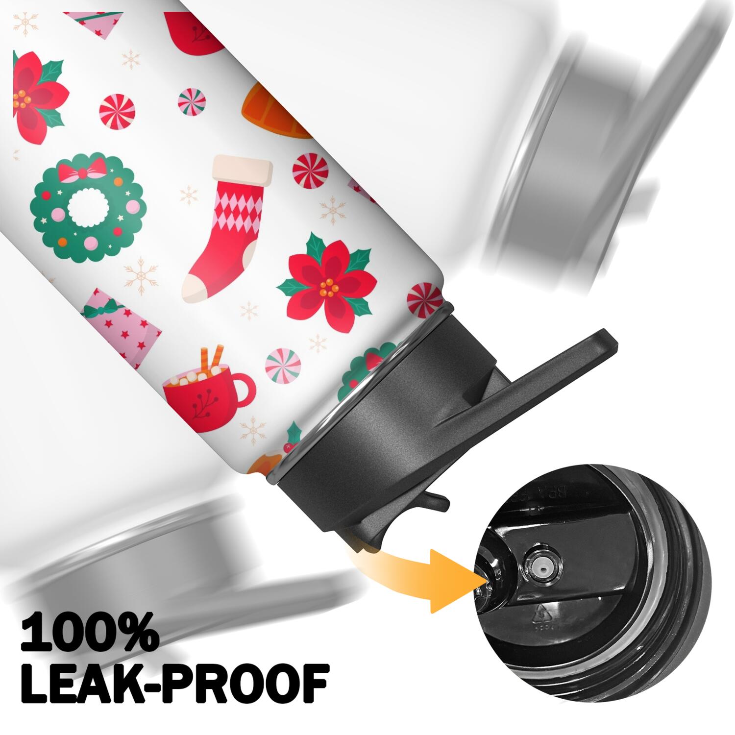 Christmas 18 oz Insulated Stainless Steel Water Bottle with Straw & Cleaning Brush , Leakproof, BPA-Free, 304 Stainless Steel, Wide Mouth, Travel Mug for Car, Gym, Office