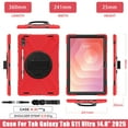 thumbnail image 3 of For Samsung Galaxy Tab S11 Ultra Case 14.6 inch SM-X930/SM-X936B, 360 Hand Strap, Shoulder Strap, Kickstand, Rugged Drop Protection, Red, 3 of 7