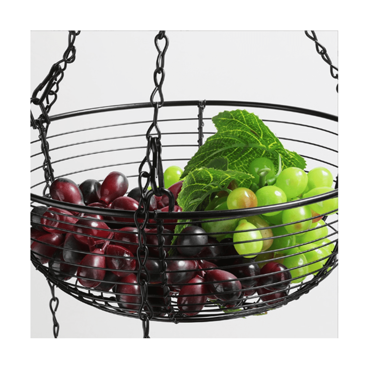3-Tier Hanging Basket Fruit Organizer Kitchen Heavy Duty Wire Organizer with Wire Metal Ceiling Hooks-Black Wire Basket