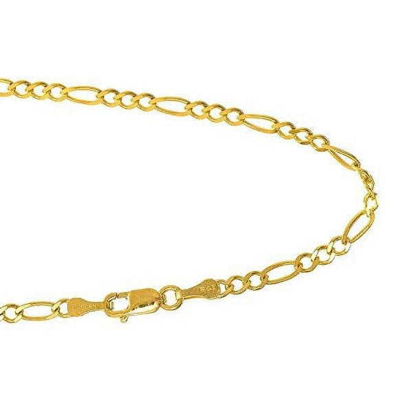 JewelStop 14k Solid Yellow Gold 2.8 mm Figaro Chain Anklet, Lobster Claw Clasp - 10 Inches, 2.7gr.