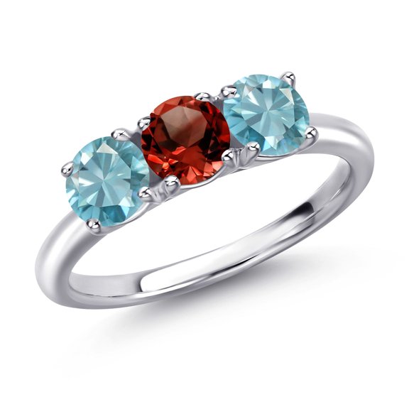Gem Stone King 925 Sterling Silver Red Garnet and Blue Zircon Engagement Ring for Women | 2.25 Cttw | Round 5MM | Gemstone January Birthstone | Size 9