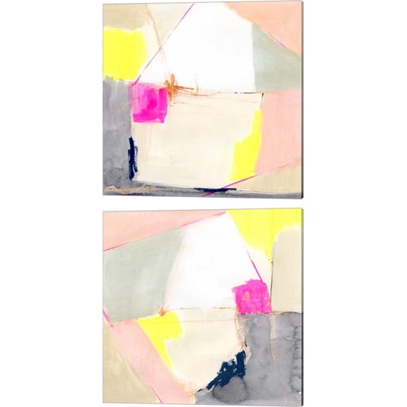 Great Art Now Hot Pink Patch by Victoria Barnes 2 Piece Canvas Art Set Each 14"W x 14"H