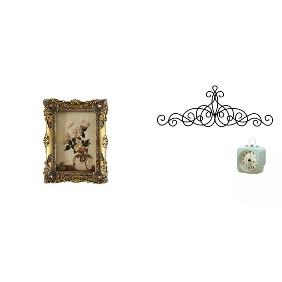 Marco de fotos vintage ornamentado de resina y decoración de pared con florales metálicos para mesa, pasillo, bodas, patio, interiores y exter