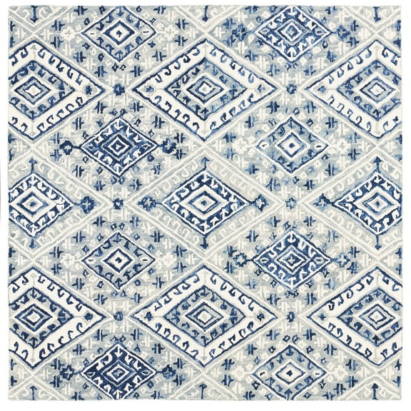 SAFAVIEH Aspen Celandine Geometric Wool Area Rug, Grey/Navy, 7' x 7' Square