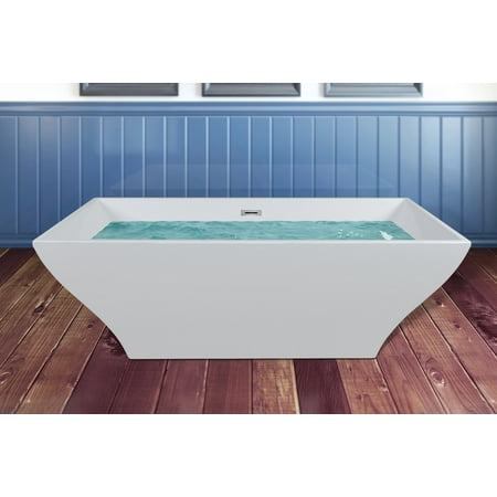 Akdy Bt0070 67 Luxury Fiberglass White Acrylic Finish Body Contemporary Soaking Bathtub W Overflow