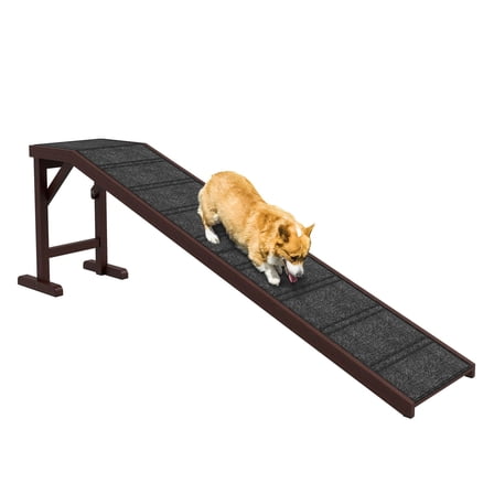 BNHHYYDS Dog Ramp Pet Ramp for Bed with Non-Slip Carpet, Top Platform, 74" x 16" x 25", Brown