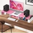 thumbnail image 5 of Desk Dual Monitor Stand Riser with Drawer, Pink, 5 of 12