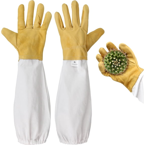 Gloves 1 Pair Cactus Handling Proof Rose Thorn Pruning 18"x47" Long Gardening Breathable Leather Adjustable Sleeve Cuff Comfy Gauntlet for Yard Garden Work Protection Women Men