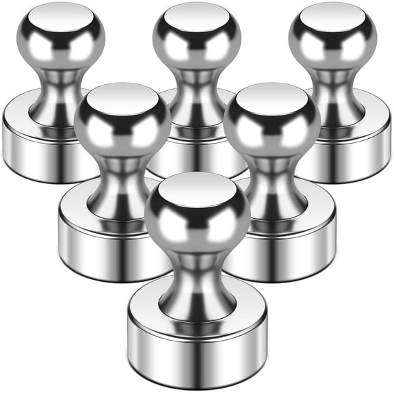 FINDMAG Fridge Magnets, Magnetic Push Pins, Neodymium Push Pin Magnets, Silver Tacks Magnets for Home, Kitchen, Pictures, Office, Bulletin Board, Whiteblard, Dry Erase Board, Classroom, Pack of 6