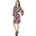 thumbnail image 3 of Bimba Women Short Rayon Robe Floral Print Getting Ready Wrap Bridesmaid Gift- Black, 3 of 5