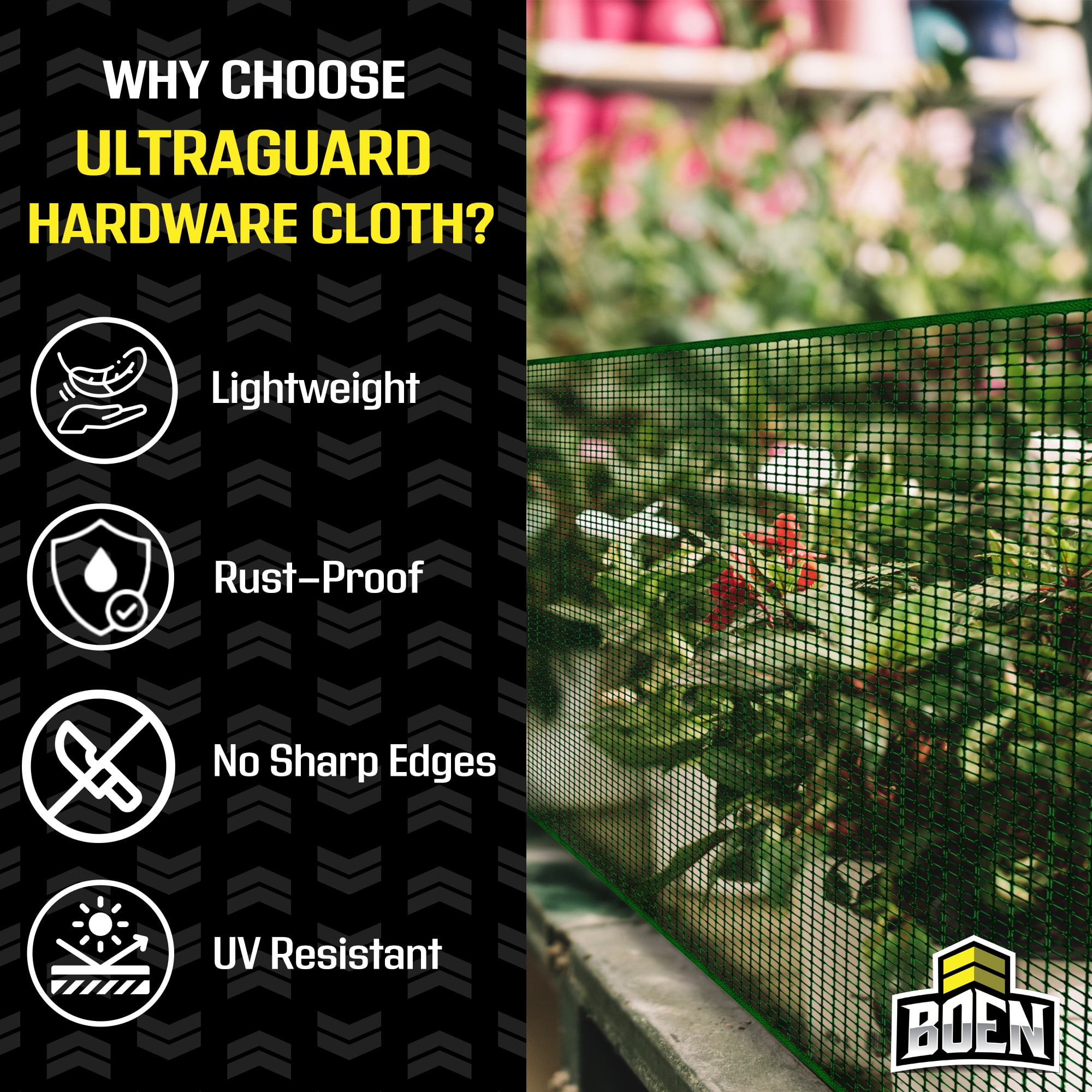 BOEN Plastic Mesh Hardware Netting, Tree Guard Barrier from Rabbits, Deer and Rodents, Deck Guard, Indoor or Outdoor Balcony Safety Net for pet or Child (3' x 15', Green)