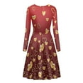 thumbnail image 5 of Renewold Comfy Women Dresses for Special Occasions Valentine's Day Gifts Gold Hearts Long Sleeve Knee Length Jumpskirt Size 3XL Elastic High Waistline Red Skater Dress, 5 of 7
