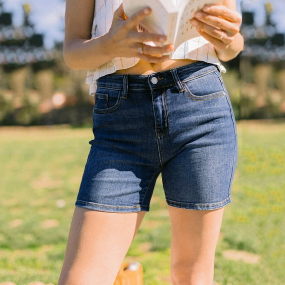 IDALL Jean Shorts High Waisted Jeans Womens Casual Fashion Slim Pockets Shorts Jeans Shorts Womens Shorts Casual Denim Shorts Women Dark Blue L