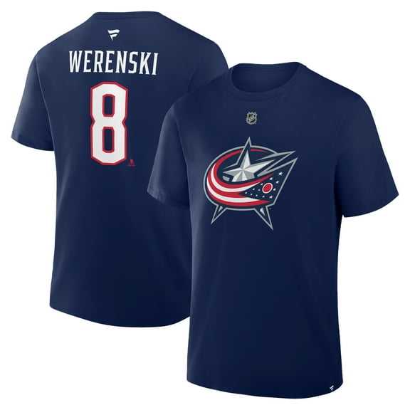 Men's Fanatics Zach Werenski Navy Columbus Blue Jackets Authentic Stack Name & Number T-Shirt