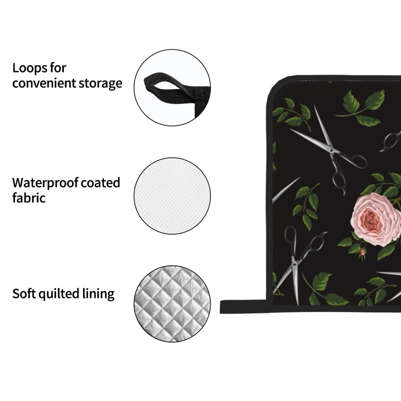 Roses Scissors Salon 4Pcs Oven Mitts and Pot Holders Sets Oven Kitchen Gloves Hot Pads for Cooking BBQ Baking Grilling