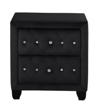 JERFIT Modern Nightstand with Crystal Knobs, 2-Drawer Velvet Upholstered Bedside Table, Black Wood Bedroom Storage Cabinet