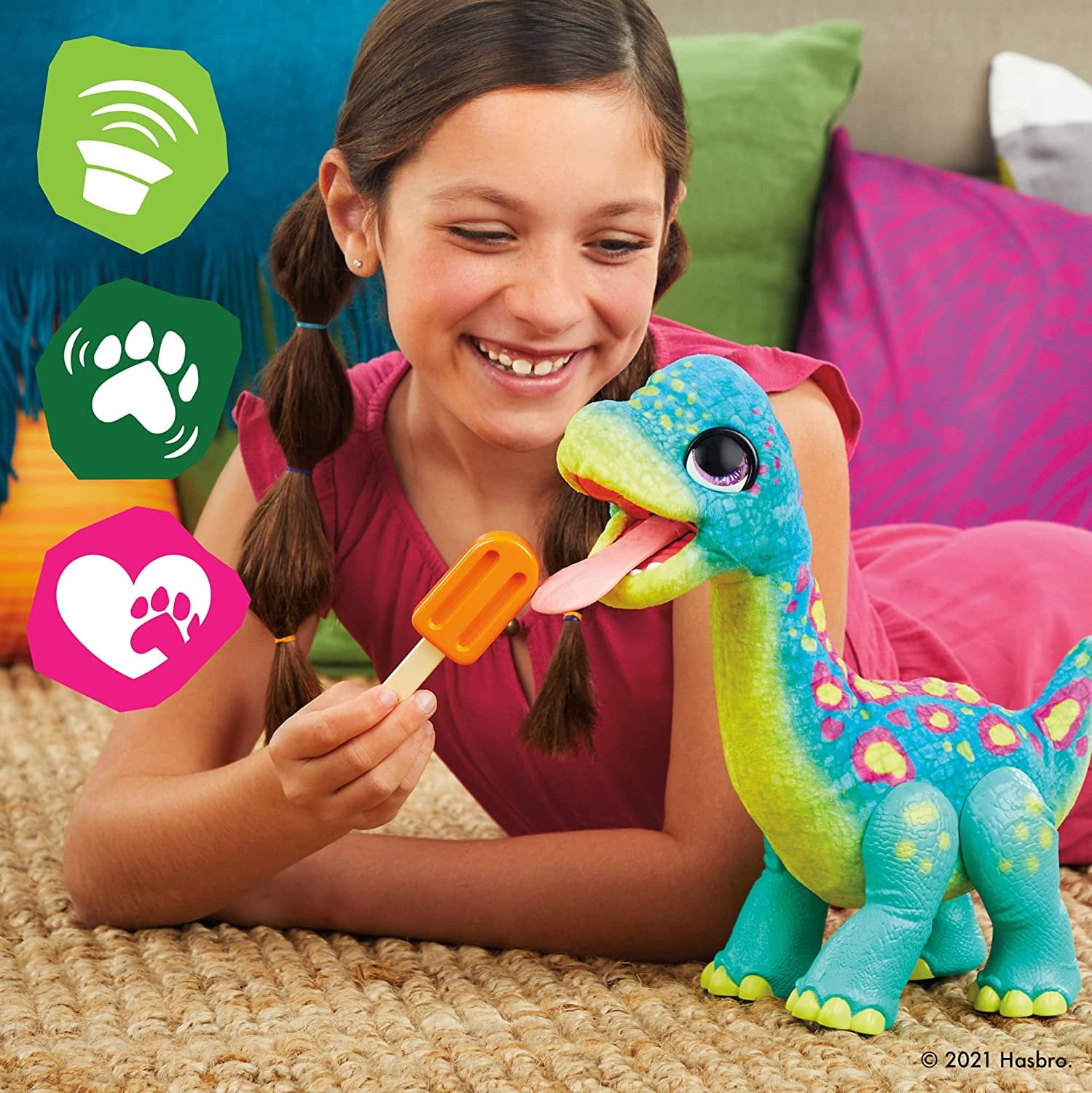 furReal Snackin' Sam The Bronto, 40+ Sounds & Reactions, for Kids Ages 4 and up - Electronic Pets