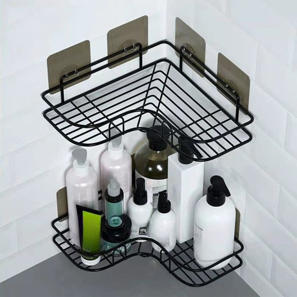 Lunxisen 3 Pcs Wall Mounted Bathroom Shelf Storage Rack Toilet Washstand Double Layer Simple Storage Rack Kitchen Counter Metal Storage Wall Storage Rack Bath Shelf
