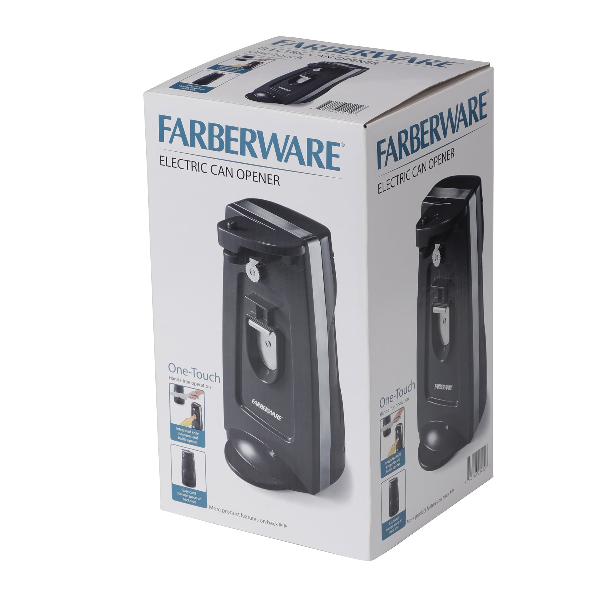 Farberware Can Opener and Knife Sharpener, Bottle Opener with Removable Cutting Lever Black