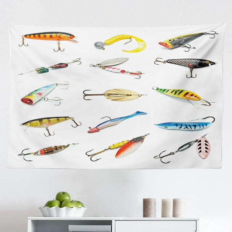 Fishing Tapestry, Fishing Tackle Bait for Spearing Trapping Catching  Aquatic Animals Molluscs Design, Fabric Wall Hanging Decor for Bedroom  Living