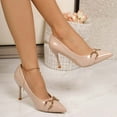 thumbnail image 2 of Wdhugt Women High Heel Shoes Casual Pointed Toe Patent Leather Shiny Closed Toe Solid Beige Color Us Size 7 Foot Length 9.65 Inches, 2 of 9