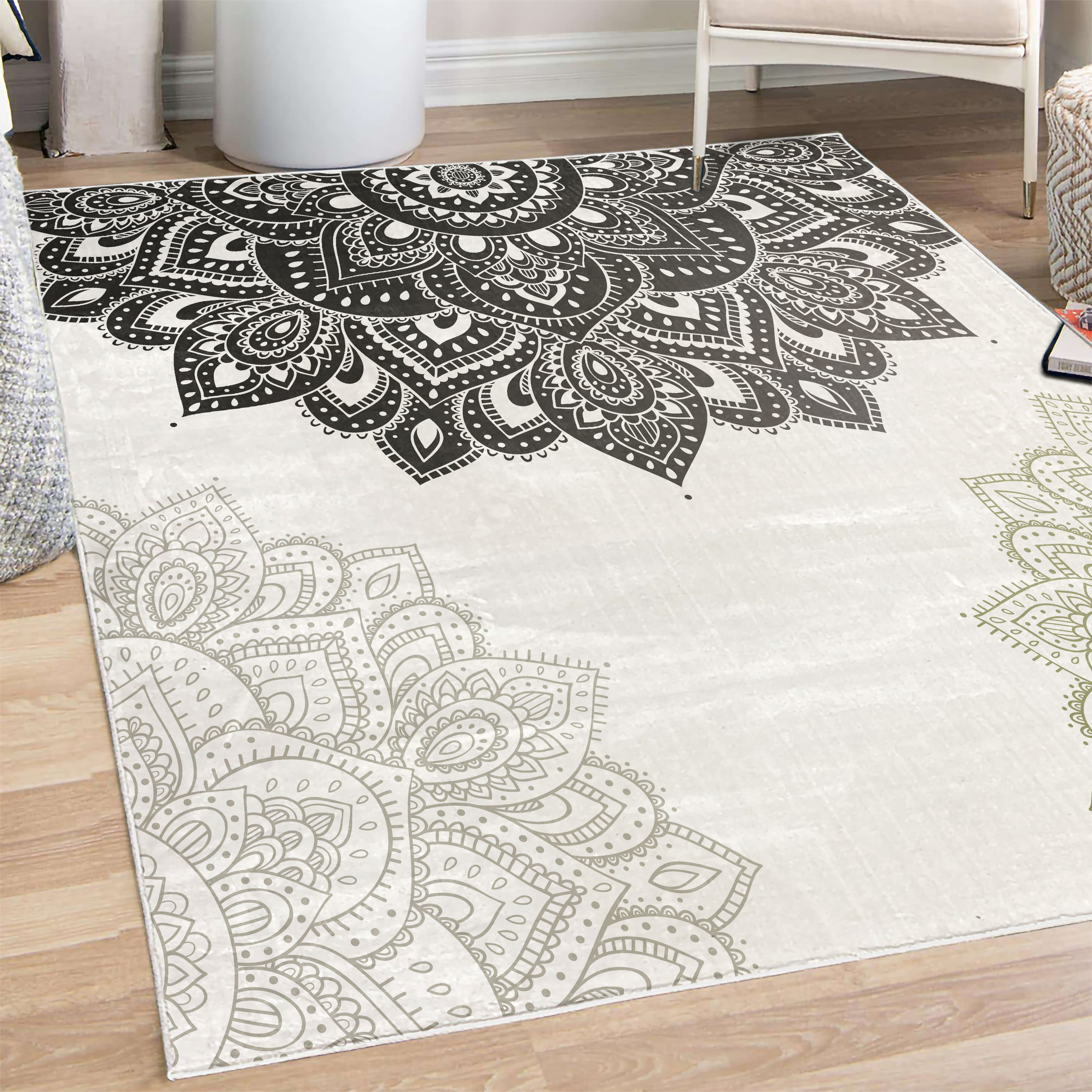 Mandala Rug Design Flora Decorative Rug, South Mandala Design Vibrant Color Ornamental ...