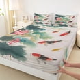 thumbnail image 5 of Manfei Watercolor Lotus Koi Full Size Sheets, Red Carp Pond Bed Sheets, Teal Red White 4 Pieces, 1 Flat Sheet, 1 Fitted Sheet and 2 Pillowcases, 5 of 6