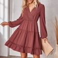 thumbnail image 4 of Minivestido informal y suelto de lunares con volantes y cuello en V de manga larga de primavera y verano, 4 of 8