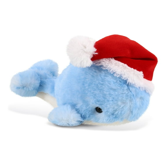 DolliBu Santa Blue Whale Stuffed Animal Plush Toy - Super Soft Ocean Life Animal Dress Up with Red Santa Claus Outfit, Cute Ocean Life Christmas Holiday Gift - 7 Inches
