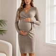 thumbnail image 2 of Gfyviroh Women's Maternity Wrap Dress Long Sleeve V-Neck Bow Tie Bodycon Dress Ribbed Knit Knee Length Pregnancy Nursing Dress for Women, 2 of 8