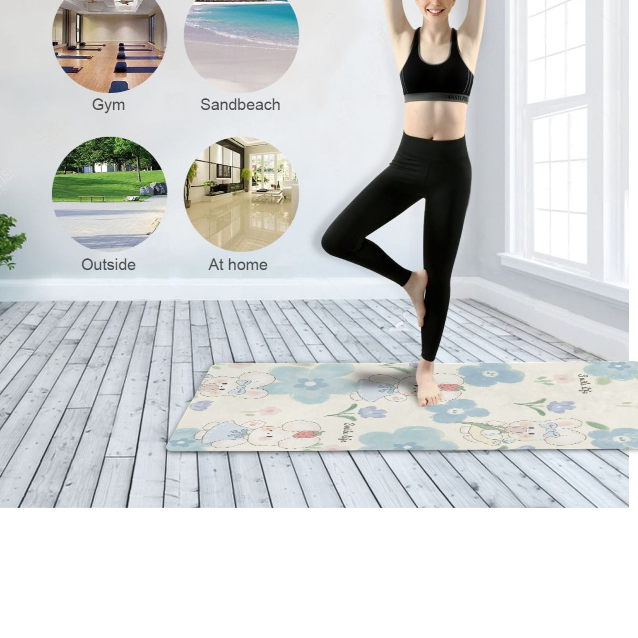 BZSMCE Yoga Mat Women Fitness Mat Cloud Bunny Smile Pattern