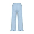 thumbnail image 6 of Mothers Day Gifts! QATAINLAV Cotton Linen Pants for Women Casual Ruffle Hem Straight Wide Leg Boho Beach Pants Summer Elastic Waist Lounge Trousers with Pockets Light Blue XL, 6 of 7