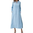 thumbnail image 1 of Vestido largo informal para mujer, manga larga, bolsillos laterales, abertura, estilo vintage, 1 of 8