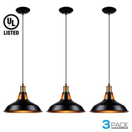 Leonlite 3 Pack Industrial Metal Pendant Light Edison Vintage Style Leonlite 3 Pack Industrial Metal Pendant Light Edison Vintage Style Hanging Barn Lampshade Led Flush Mount Ceiling Lights For Restaurant Cafe Bar