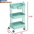 thumbnail image 3 of Rolling Utility Cart Simple Houseware, 3 niveles, turquesa, 3 of 6