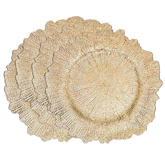 Fennco Styles Modern Starburst Charger Plates 14" Round, Set of 4 – Gold Radiant Table Chargers for Banquets, Family Dinners, Special Events, Everyday Use and Home Décor