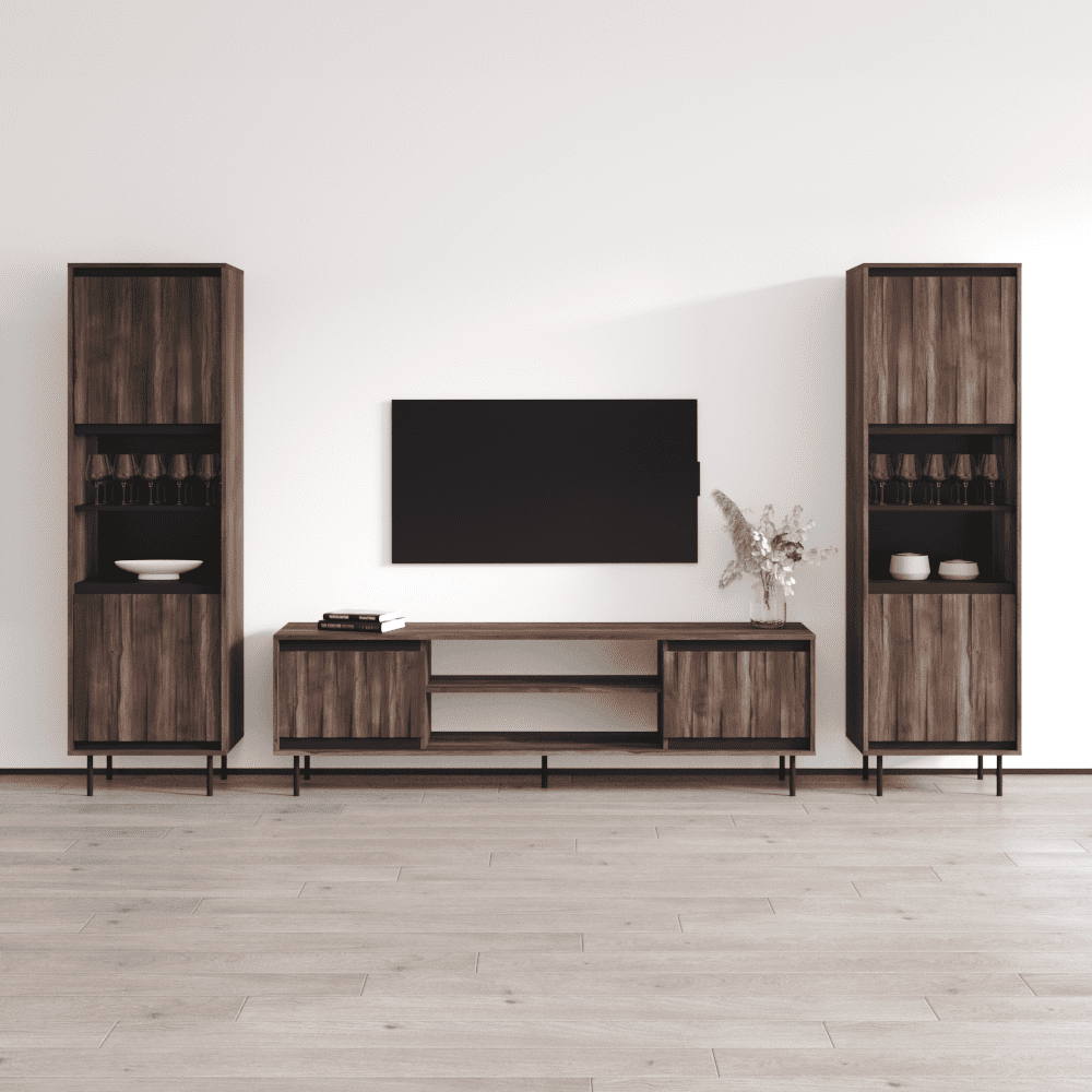 Acme Halden Entertainment Center, Merlot Wood, Glass (TV Stand
