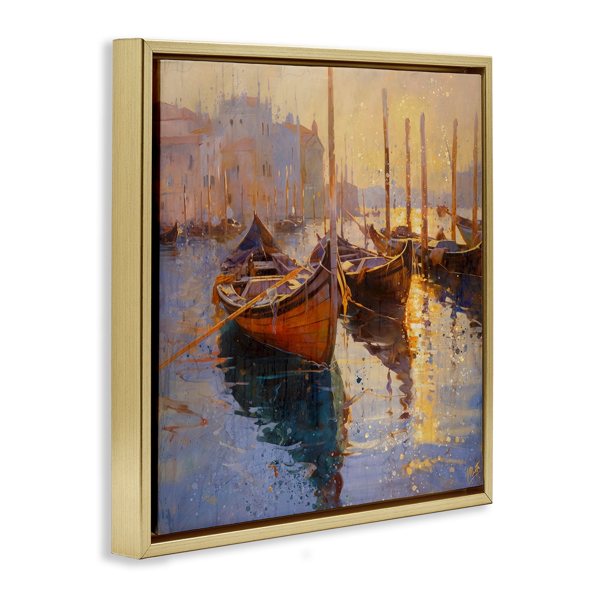 Stupell Industries Speckled Venice Boats Gold Framed Floater Canvas Wall Art, design by Marta Wiley
