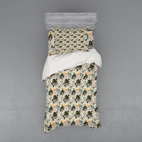 Ambesonne Art Bedding Set 3 Pcs, Birds Flowers Shapes, Twin XL, Multicolor
