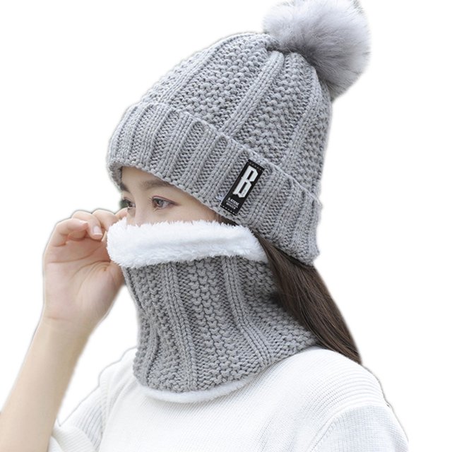 Jumpingount Nuevos sombreros de invierno para mujer, gorro de lana de terciopelo cálido para mujer, gorro de punto a prueba de viento para montar, Sombreros gris Jumpingount PS12782-04