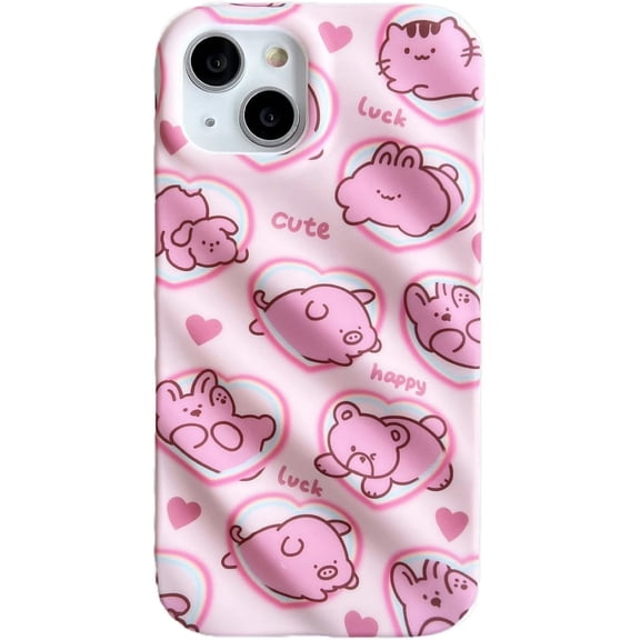 Water Ripple Pink Cute Animals Love Heart Soft for iPhone Case (Pink,iPhone 11 Pro Max)