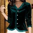 thumbnail image 2 of Luxalzxs Womens Fall Winter Velvet Long Sleeve Button Down Casual T-Shirt Vintage V-Neck Velour Tunic Tops Work Blouses, 2 of 4
