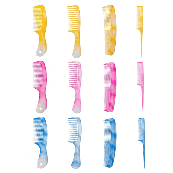 MoHern Hair Combs for Women 12 Pcs Yellow Marble Styling Tools Anti-Static Detangling Care Kit Wide Tooth And Rat Tail Salon Products For Assorted Grooming And Brazilian Hair Bundle