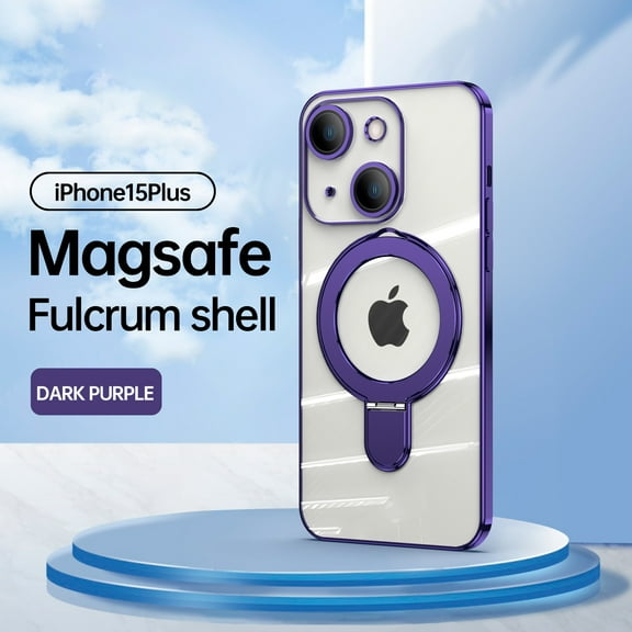 Dteck Case for iPhone 15 Plus,Magnetic Case Shockproof Plating TPU Kickstand PC Back Tansparent Cover Built-in Camera Lens Protector,Darkpurple