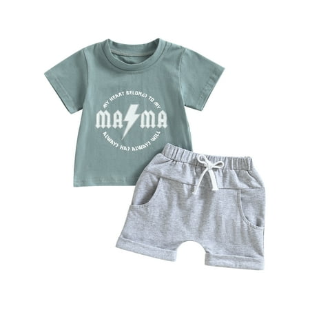 

Baby Boy Summer Outfit 6M 12M 18M 24M 3Y Mama s Boy Short Sleeve T-Shirt Tops Solid Elastic Waist Shorts 2Pcs Cute Clothes Set