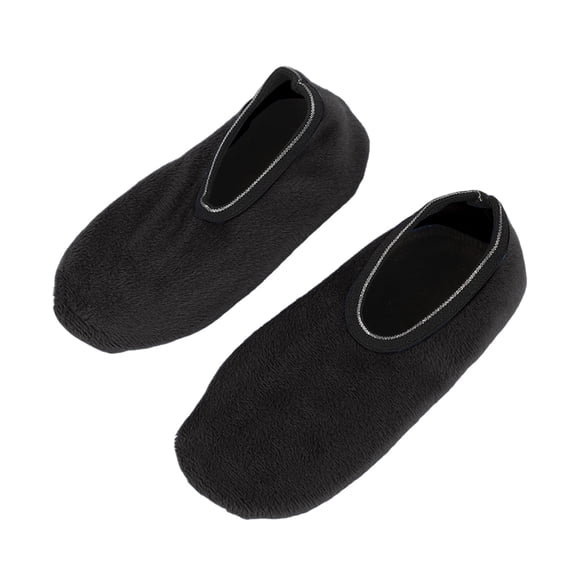 CXHEGBEJ 1Pair Autumn Winter Padded Thickened Floor Sock For Ladies Plain Color Elastic Cuff Adult Slipper Socks Warm Soft Fleece Gripper Slipper Black