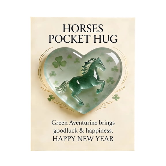 Horses Pocket Hug, Elegant Green Aventurine Figurines With Four-Leaf , Meaningful Gift With Love Heart Card For New Year, Good Luck, Courage, And Friendship Symbol